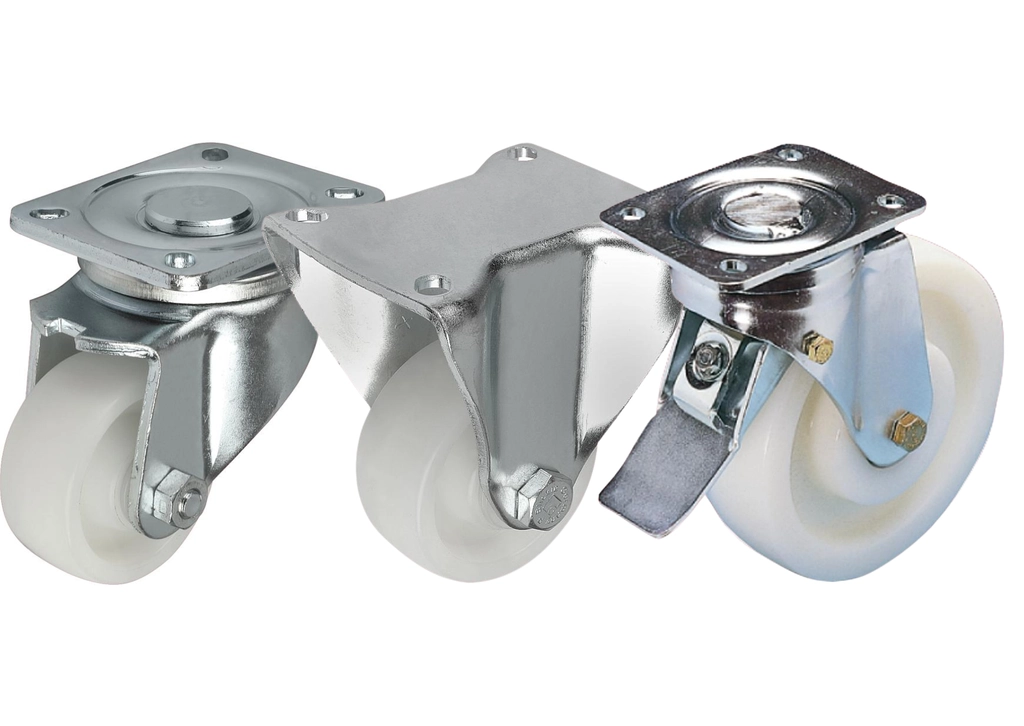 K1772 - Heavy Duty Steel Plate Swivel & Fixed Castors With Polyamide Wheels Plain & Ball Bearings