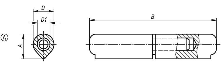 Weldable Hinge. Steel. 9.7x40mm. 8mm Diameter. Steel Componant.