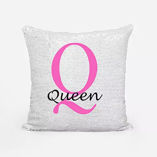 Personalised Sequin Magic Cushion For Her – Custom Initial "Q" & Name Gift