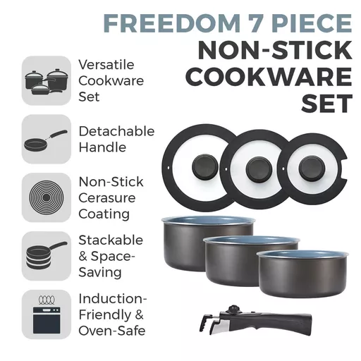 Freedom 7 Piece Cookware Set with Detachable Handle