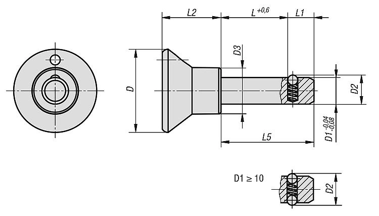 Locking Pin With Mushroom Grip. 8mm Pin Diameter. 40mm Clamping Length. Stainless Steel.