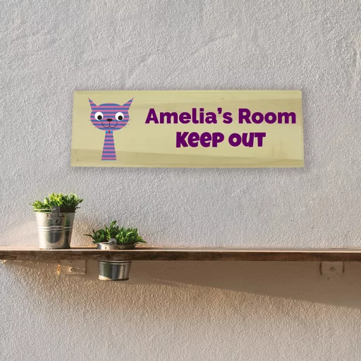 Happy Cat Bedroom Wooden Sign