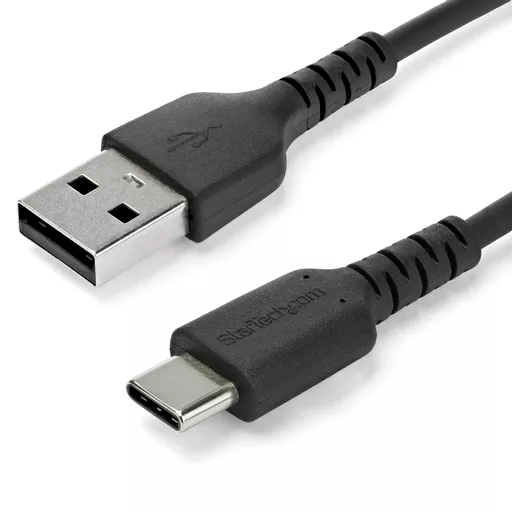 StarTech.com 1m USB A to USB C Charging Cable - Durable Fast Charge & Sync USB 2.0 to USB Type C Data Cord - Rugged TPE Jacket Aramid Fiber M/M 3A Black - Samsung S10, iPad Pro, Pixel