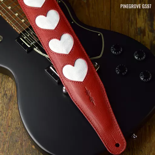 GS97 Guitar Strap - Red with White Hearts