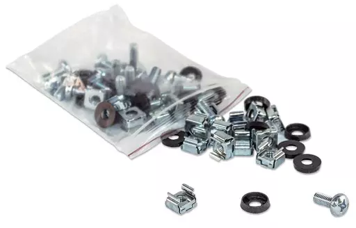 Intellinet Cage Nut Set (100 Pack), M6 Nuts, Bolts and Washers, Suitable for Network Cabinets/Server Racks, Plastic Storage Jar, Lifetime Warranty