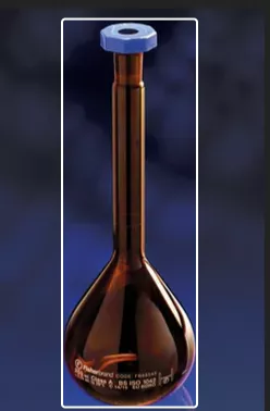 Volumetric Flask  Amber Glass Class A with PE Stopper and Blue Neck Marking PK 5