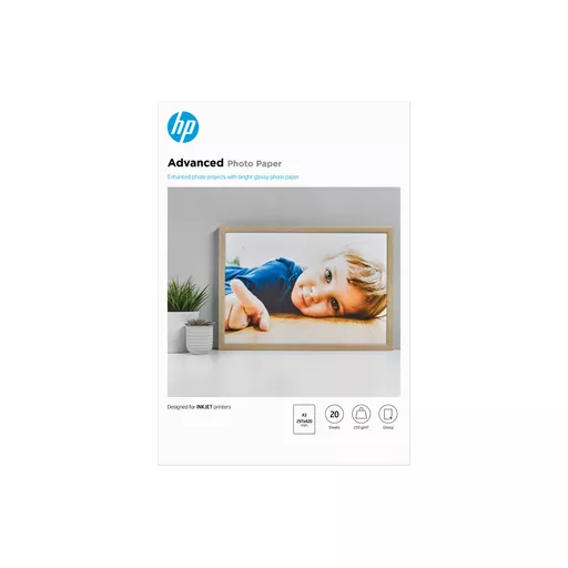 HP Advanced Photo Paper, Glossy, 250 g/m2, A3 (297 x 420 mm), 20 sheets
