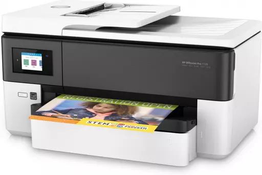 HP OfficeJet Pro 7720 Wide Format All-in-One Printer, Color, Printer for Small office, Print, copy, scan, fax, 35-sheet ADF; Front-facing USB printing; Two-sided printing