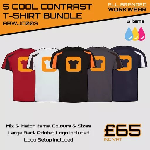 5 Cool Contrast T-shirts with Back Print Bundle Deal