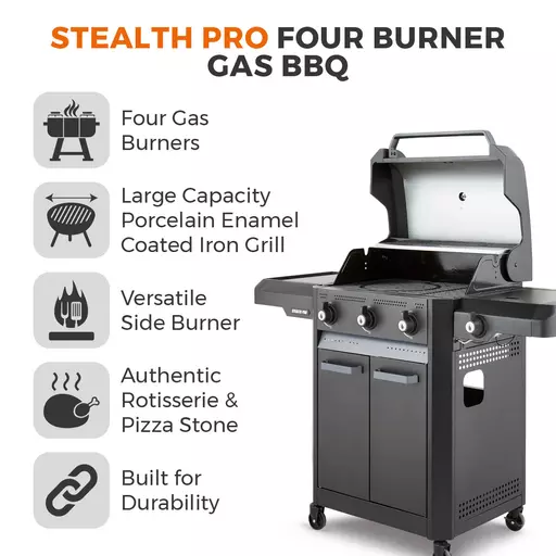 Stealth Pro Four Burner BBQ with Rotisserie Kit