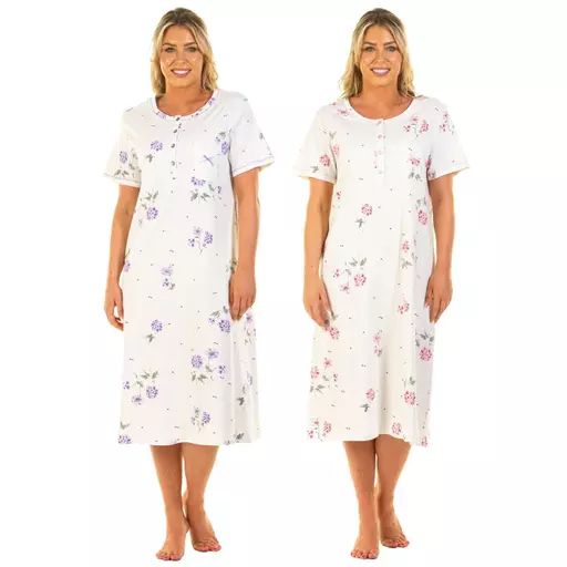 Ladies SHORT SLEEVE NIGHTDRESS Lilac & Pink