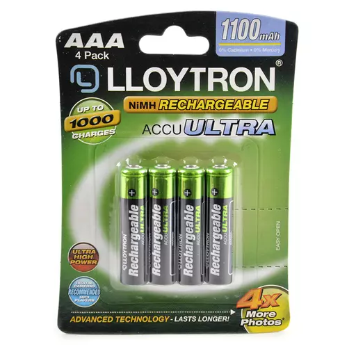 Rechargeable NIMH AccuUltra Battery - AAA Type 1100mAh Pk4