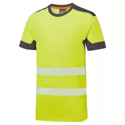 SYH-353C-System-Hi-Vis-Eco-CottonCool-Yellow-Navy-T-Shirt-Front-Front Angle Left With Segmented Tape.png