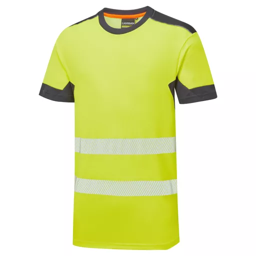 SYH-353C-System-Hi-Vis-Eco-CottonCool-Yellow-Navy-T-Shirt-Front-Front Angle Left With Segmented Tape.png