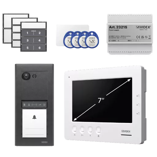 VIDEX ERA23VB Series Entry Panel Video Kit With 7 Inch Video Monitor (6788) PSU (2321S) & Proximity Card/Fobs (955MF) ERAKIT23B6788