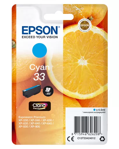 Epson C13T33424012/33 Ink cartridge cyan, 300 pages ISO/IEC 19752 4,5ml for Epson XP 530