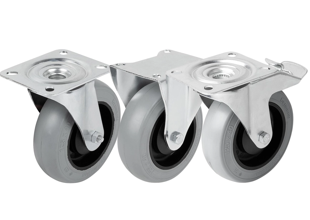 K1766 - Steel Plate Swivel and Fixed Castors With Soft Rubber Tyres