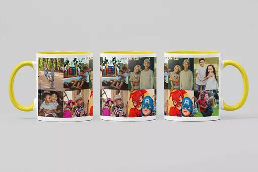 customise 8 photo collage yellow mug. personalised gift for any occasion
