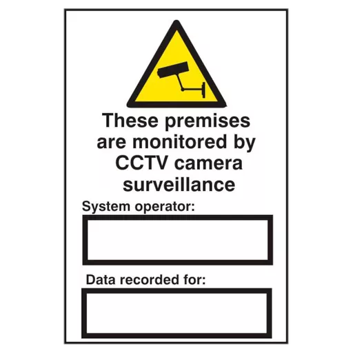 ASEC `These Premises Are Monitored By CCTV Surveillance` 200mm x 300mm PVC Self Adhesive Sign