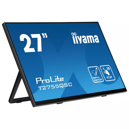 iiyama ProLite 27” Optical Bonded PCAP 10pt IPS Touchscreen monitor with edge-to-edge glass, active stylus support (MPP 2.0), anti-fingerprint coating and a flexible stand