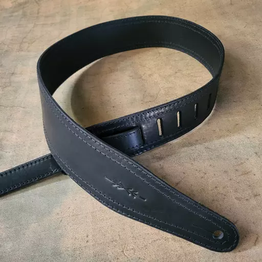 SOLD! GS41 Black Leather Guitar Strap - second