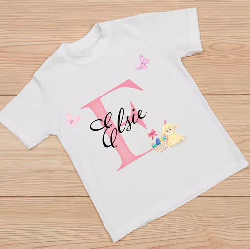Personalised Children's Easter T-Shirt with Pink Initial