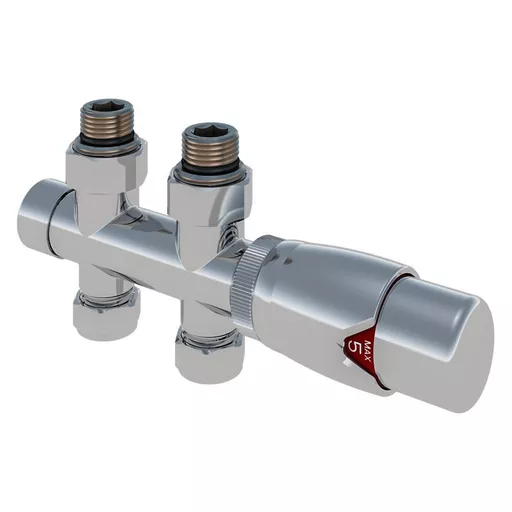 Straight Twin inlet Thermostatic Radiator Valve 15mm Chrome