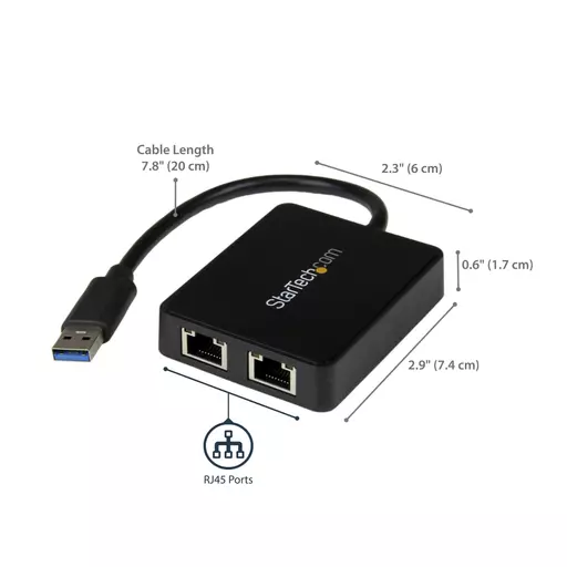 StarTech.com USB 3.0 to Dual Port Gigabit Ethernet Adapter NIC w/ USB Port