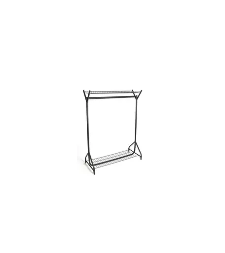6ft Black Heavy Duty Clothes Rail with Top and Bottom Shelf