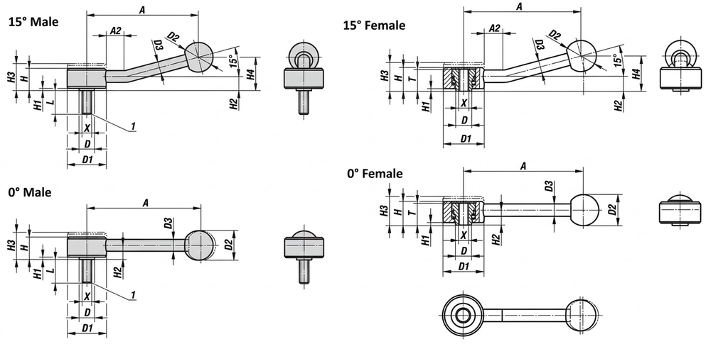 Tension Lever. M8x25mm Thread. 100mm Long Handle.