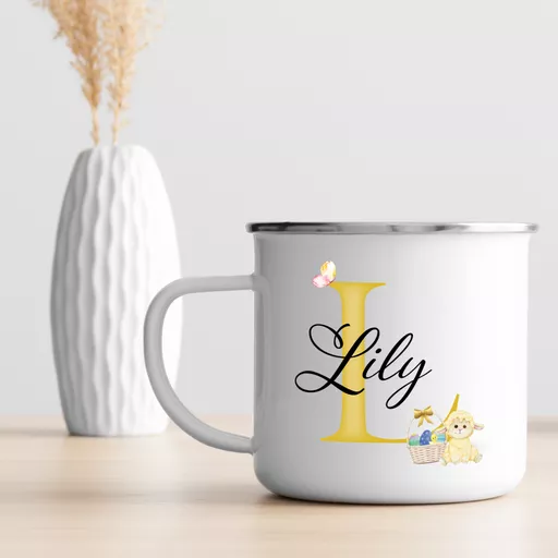 Personalised Easter Enamel Mug Yellow