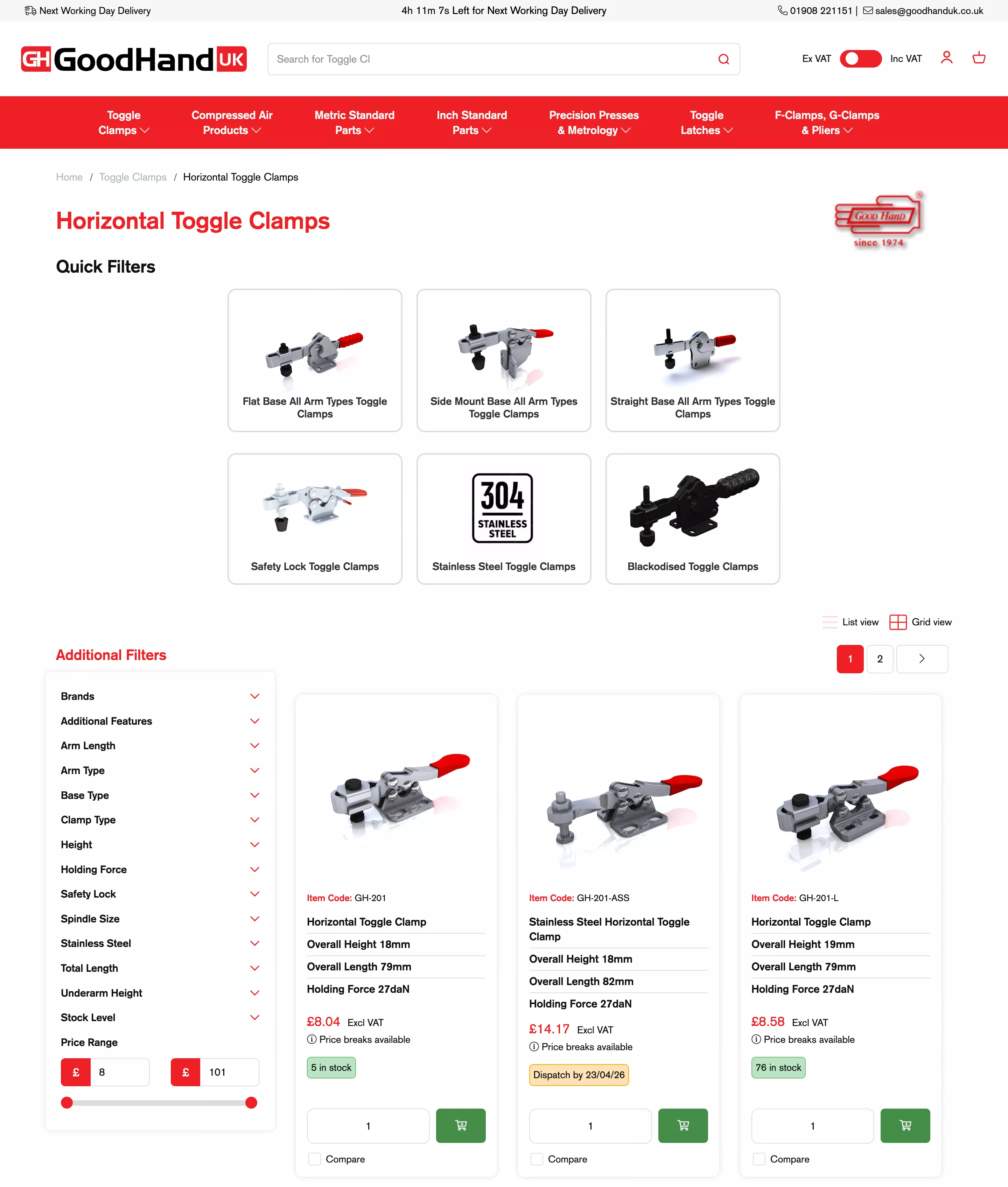 Screenshot of the Good Hand UK Ltd website category page