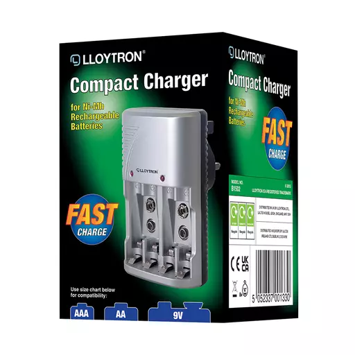 Compact AA/AAA+9v Battery Charger for NiMH Batteries