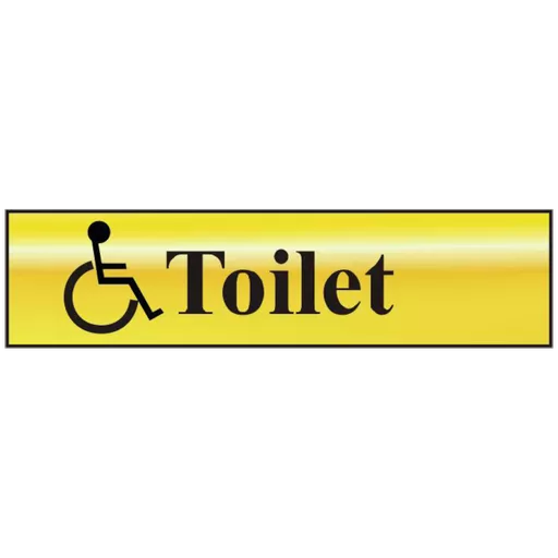ASEC `Disabled Toilet` 200mm x 50mm Gold Self Adhesive Sign