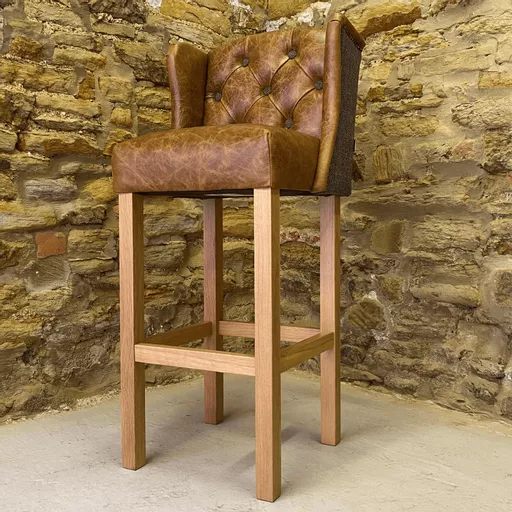 Duke Winged Leather & Tweed Bar Stool - Uist Night | Cerato Leather
