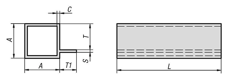 Square Tube. 25mm Width. 2000mm Length. Flanged. Aluminium.