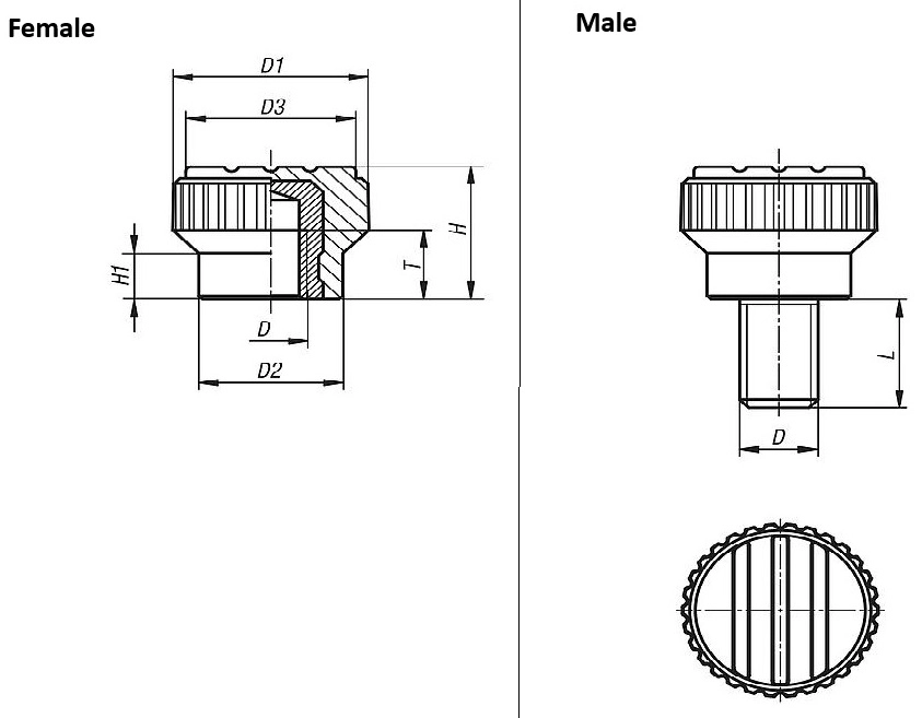 Knurled Knob. M3x15mm Thread. Steel Thread.