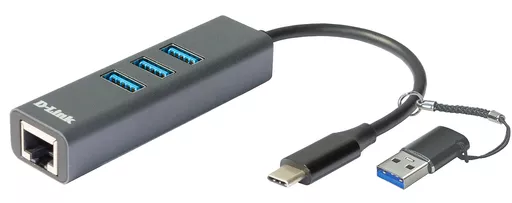 D-Link USB-C/USB to Gigabit Ethernet Adapter with 3 USB 3.0 Ports DUB-2332