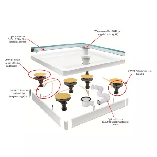 Volente Legs & Panel Kit for 158.602 & 158.603 Shower Trays - White