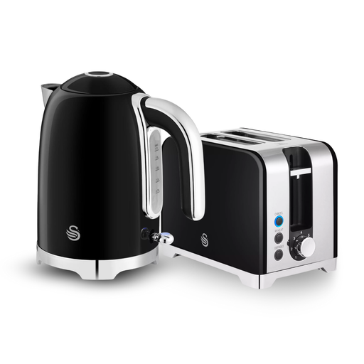 Swan Black Solace Kitchen Set, 1.7L Kettle & 2 Slice Toaster