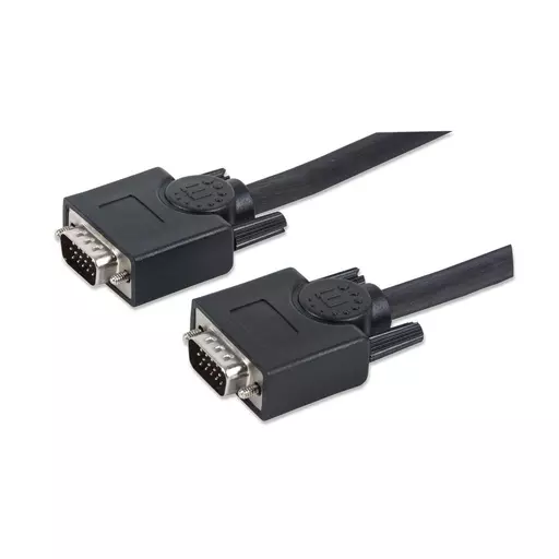 Manhattan VGA Monitor Cable, 10m, Black, Male to Male, HD15, Cable of higher SVGA Specification (fully compatible), Fully Shielded, Lifetime Warranty, Polybag