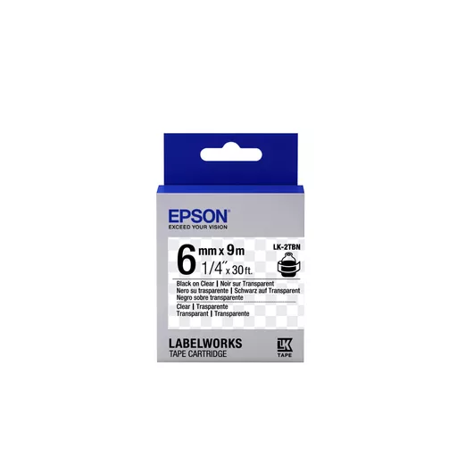 Epson C53S652004/LK-2TBN Ribbon black on Transparent extra adhesive 6mm x 9m for Epson LabelWorks 4-18mm/36mm/6-12mm/6-18mm/6-24mm