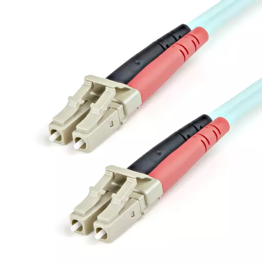 StarTech.com Fiber Optic Cable - 10 Gb Aqua - Multimode Duplex 50/125 - LSZH - LC/LC - 1 m~1m (3ft) LC/UPC to LC/UPC OM3 Multimode Fiber Optic Cable, Full Duplex 50/125µm Zipcord Fiber, 100G Networks, LOMMF/VCSEL, <0.3dB Low Insertion Loss, LSZH Fiber Pa