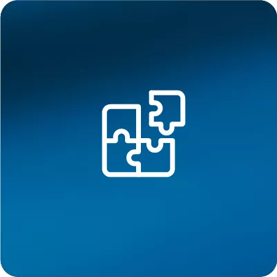 Blue gradient background with a white puzzle icon