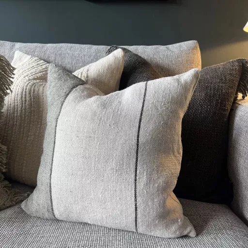 Linen Cushion, Grey and Natural Stripe