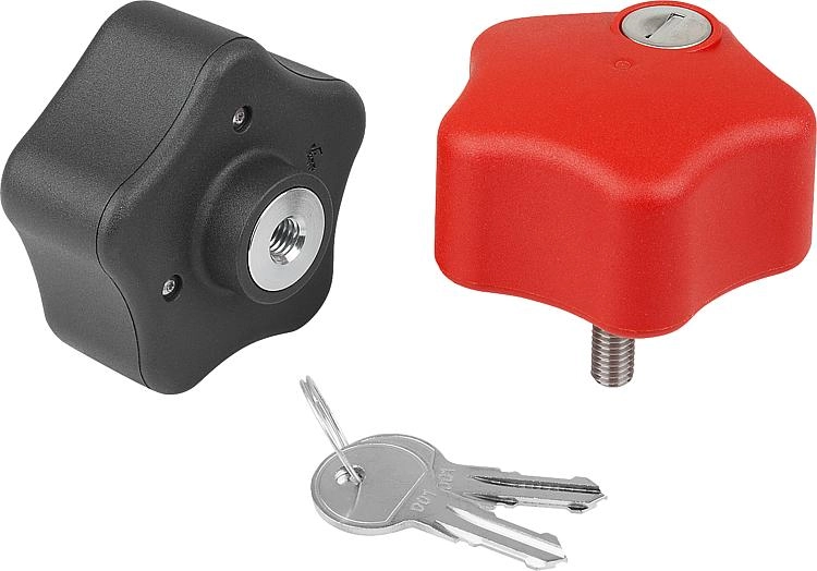 K1378 - Lockable Plastic Star Grips With Steel & Stainless Steel Threads M6-M10