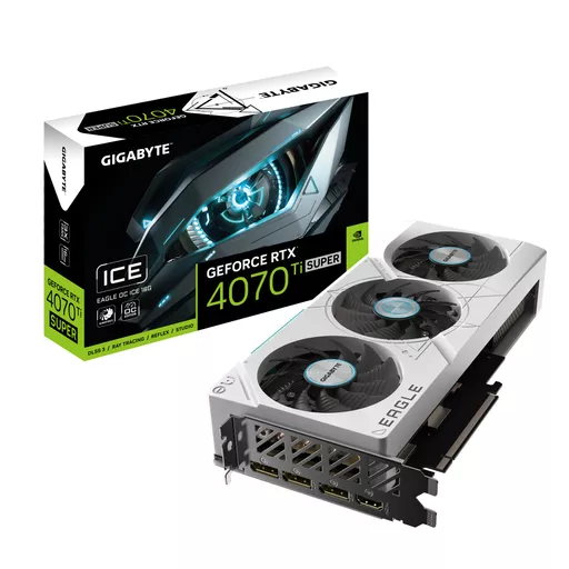 Gigabyte GeForce RTX 4070 Ti SUPER EAGLE OC ICE 16G Graphics Card - 16GB GDDR6X, 256bit, PCI-E 4.0, 2640MHz Core Clock, 3 x DisplayPort 1.4a, 1 x HDMI 2.1a, NVIDIA DLSS 3, GV-N407TSEAGLEOC ICE-16GD