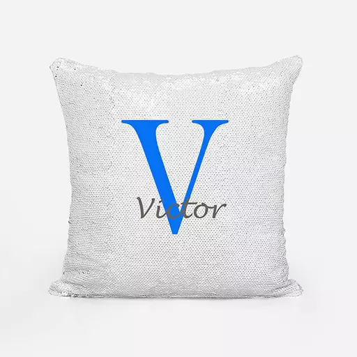 Personalised Sequin Magic Cushion For Him – Custom Initial "V" & Name Gift
