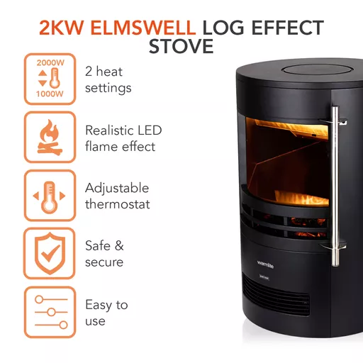 2KW Elmswell Round Contemporary Flame Effect Stove