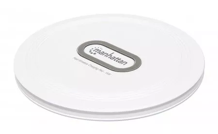 Manhattan Smartphone Wireless Charging Pad, Up to 15W charging (depends on device), QI certified, USB-C to USB-A cable included, USB-C input into pad, Cable 80cm, White, Three Year Warranty, Boxed